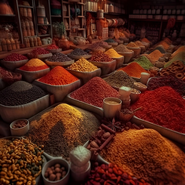Especiarias e ervas em um bazar de especiarias em Istambul, Turquia