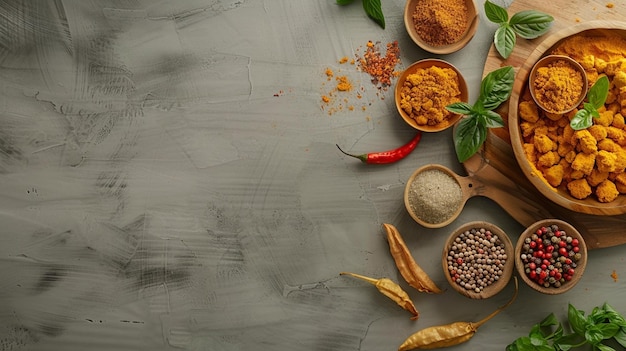 especiarias e ervas em uma mesa