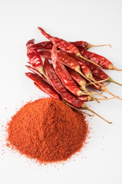 Especias indias, chile rojo o lal mirch en polvo