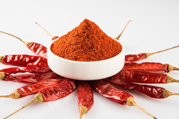 Especias indias, chile rojo o lal mirch en polvo