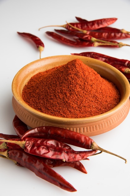 Especias indias, chile rojo o lal mirch en polvo