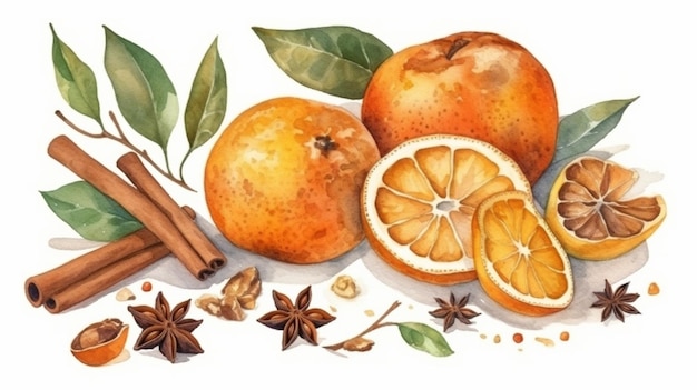Especias de invierno y naranja AI generada