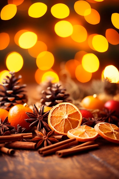 Foto especias y naranjas de navidad alimentos de ia generativa