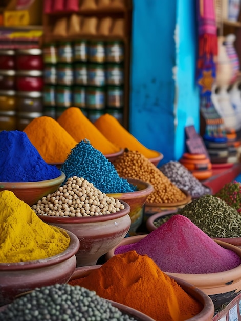 Especias y tintes coloridos encontrados en el mercado del zoco IA generativa