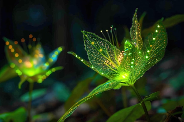 Especies vegetales sensibles que se comunican a través de señales y movimientos bioluminescentes Imaginando una especie vegetal única con inteligencia avanzada