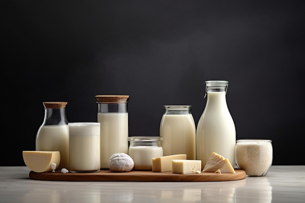 Foto especificação de produtos lácteos exibidos