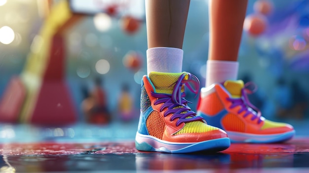 Foto especifique las zapatillas de color que usa el niño para añadir un toque de personalidad a su baloncesto