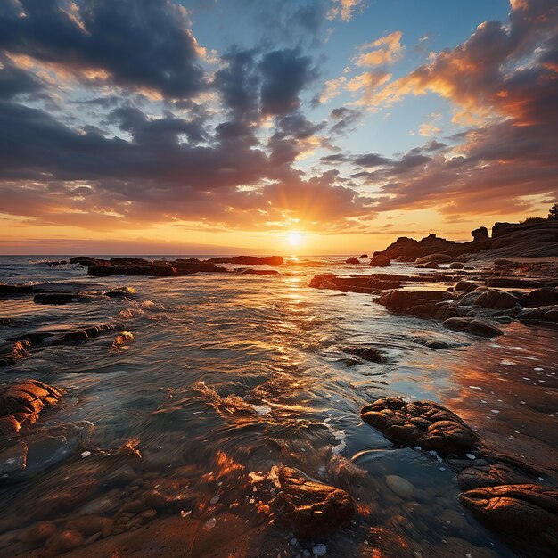 El espectacular cielo al atardecer sobre el mar Mediterráneo Nubes con rayos de sol Paisaje de nubes Naturaleza