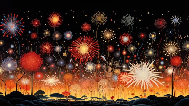Espectacular espectáculo de fuegos artificiales el día de Año Nuevo