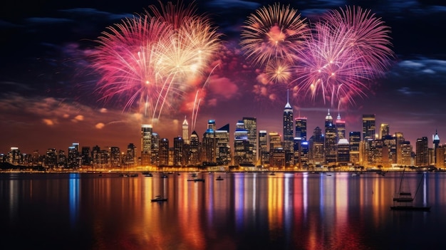 espectacular espectáculo de fuegos artificiales iluminando el cielo nocturno para dar la bienvenida al año 2024