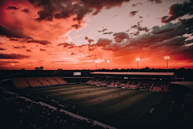 Espectacular estadio de fútbol al atardecer IA generativa