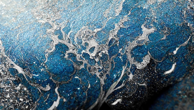 Espectacular fondo abstracto de alta calidad de un remolino de azul oscuro y blanco Ilustración de arte digital en 3D Mable con textura líquida como olas turbulentas