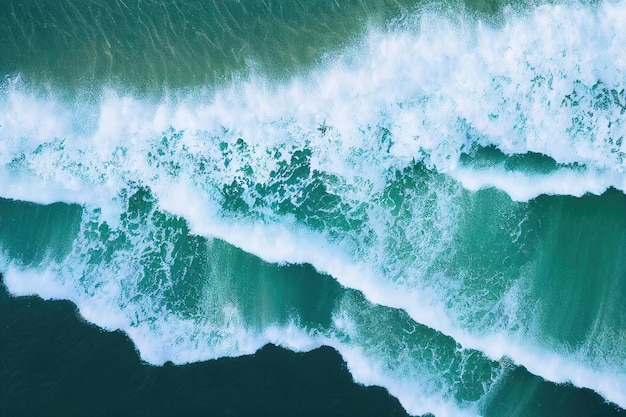 Espectacular foto de fondo de vista aérea superior de salpicaduras de agua de mar del océano