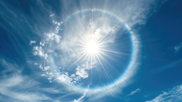 Foto espectacular halo alrededor del sol fenómeno atmosférico en el cielo