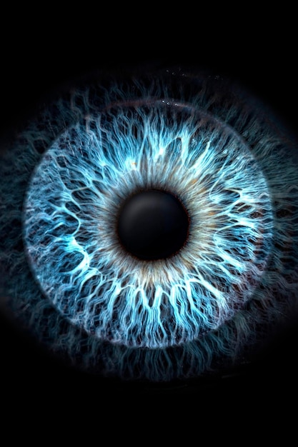Espectacular macrofoto de primer plano del iris de un ojo de color azul ideal para el fondo o la textura