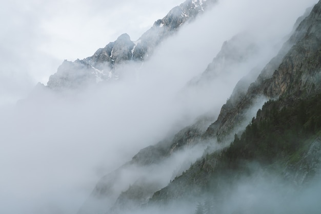 Espectacular niebla entre gigantes montañas rocosas