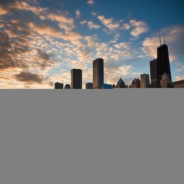 Foto espectacular puesta de sol en el centro de la ciudad de chicago