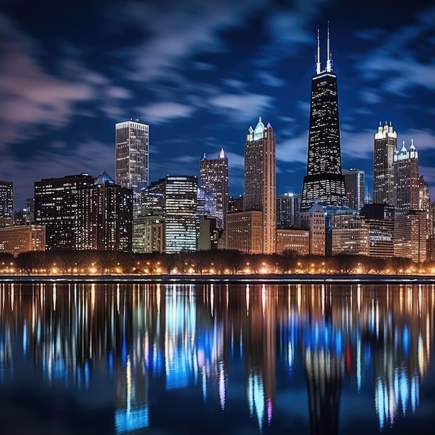 Foto espectacular puesta de sol en el centro de la ciudad de chicago