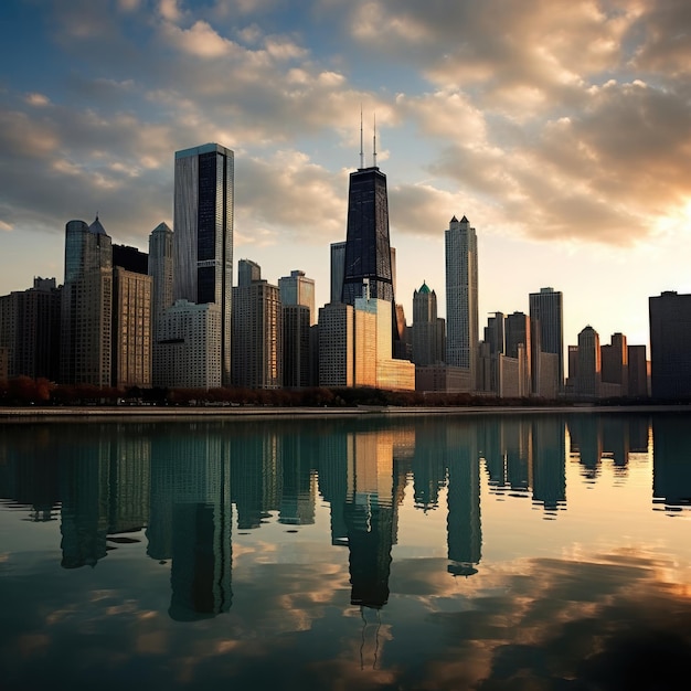 Espectacular puesta de sol en el centro de la ciudad de Chicago