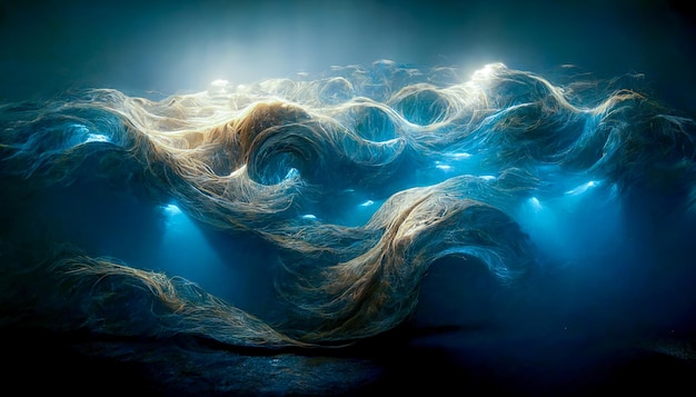 Espectacular seda abstracta como onda submarina Arte digital Ilustración 3D