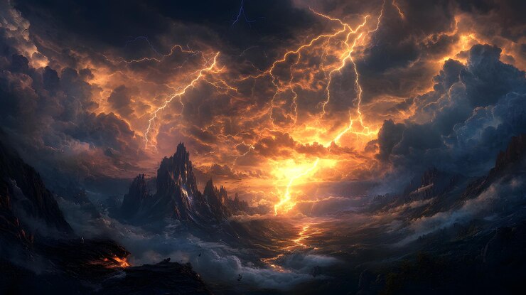 Una espectacular tormenta de relámpagos sobre un paisaje montañoso