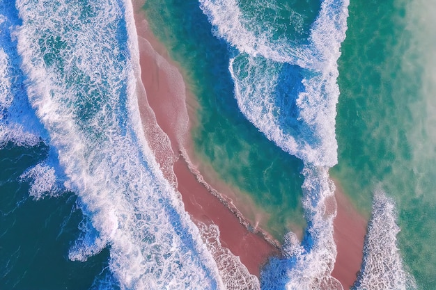 Espectacular vista superior desde la foto de un dron de una hermosa playa rosa