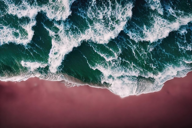 Espectacular vista superior desde la foto de un dron de una hermosa playa rosa