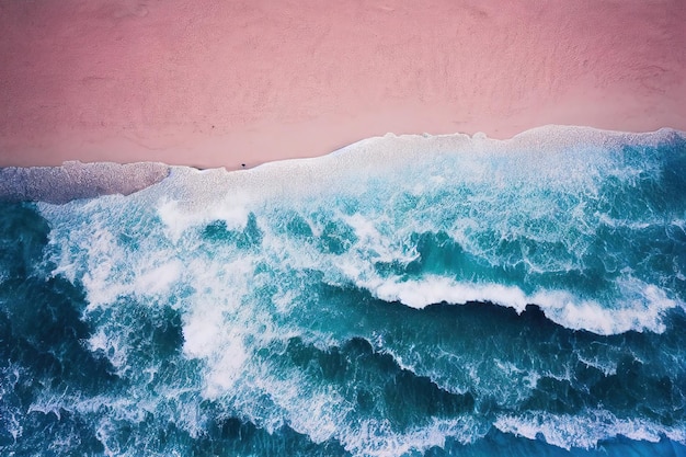 Espectacular vista superior desde la foto de un dron de una hermosa playa rosa