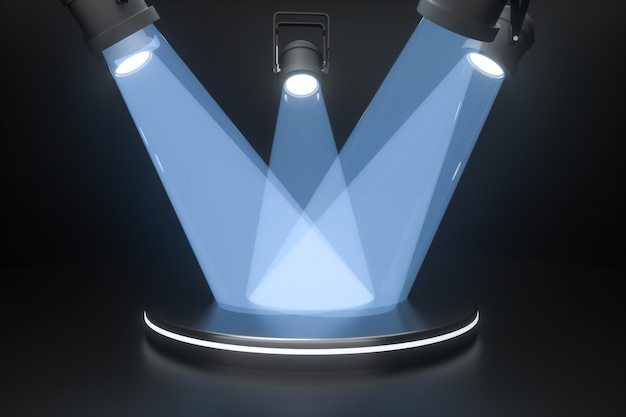 Espectáculo de escenario de renderizado 3d y lámpara de proyector