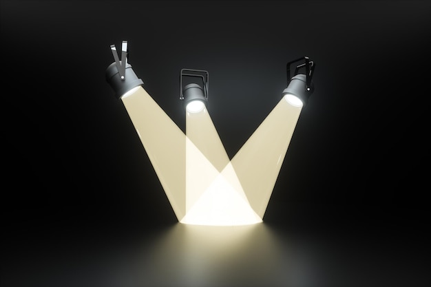 Espectáculo de escenario de renderizado 3d y lámpara de proyector