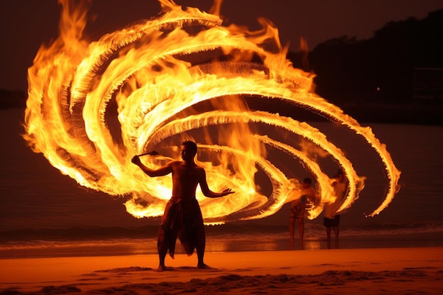 Foto espectáculo de fuego en la playa goa espectáculo de incendios en la playa