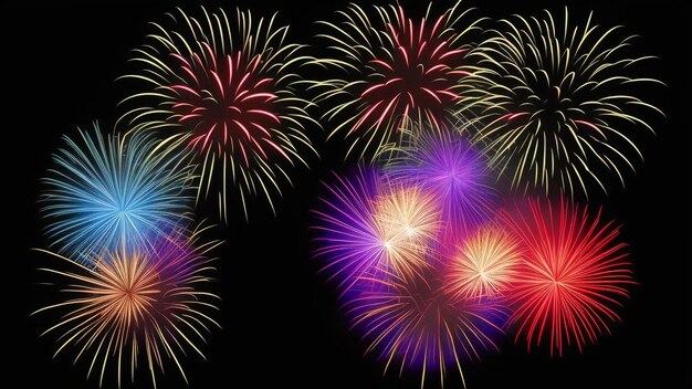 El espectáculo de fuegos artificiales de colores abstractos para la celebración