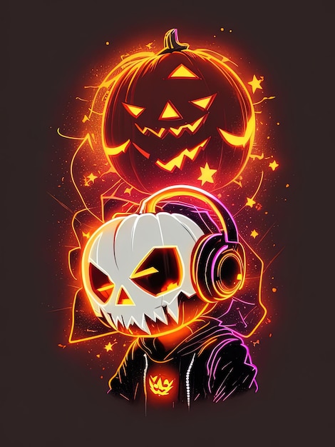 Espectáculo de Halloween de neón Esqueletos Calabazas y más en camisetas Logotipos y libros para colorear