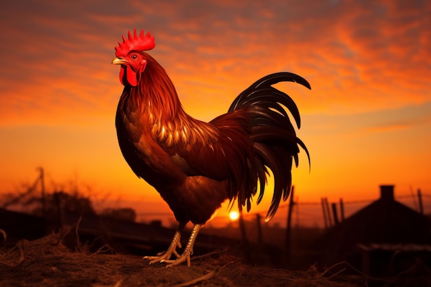 El espectáculo matutino del amanecer con un fondo con una sombra distintiva de gallo