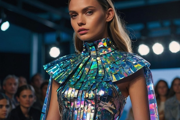 Foto un espectáculo de moda holográfico con upcycled y rec