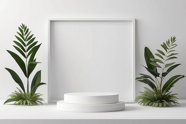 espectáculo de podio blanco producto mínimo añadir objeto planta natural fondo maqueta cosmético