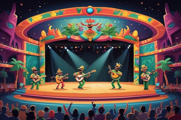 El espectáculo de Samba en el estilo de dibujos animados con ritmos contagiosos