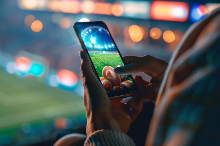 Espectador capturando el partido de fútbol en vivo a través de una cámara de teléfono inteligente en el estadio