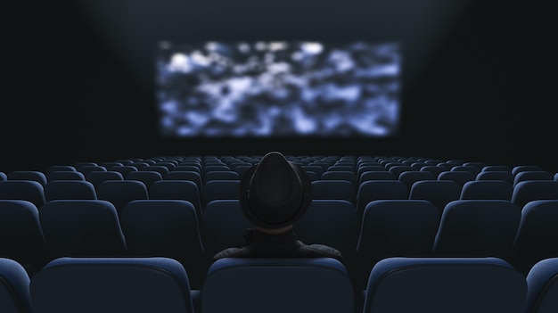 Foto espectador solitário no cinema vista da fila de trás