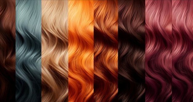 Espectro de colores El surtido muestra diferentes tonos de teñido de cabello junto con el color natural del cabello