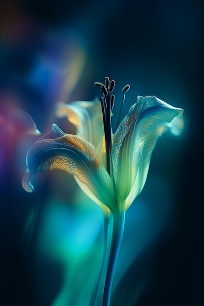 Espectro colorido de flor de lírio mágico no escuro como um sonho Criado com tecnologia Generative AI
