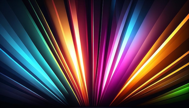 Espectro colorido sobre un fondo abstracto AI generativa rayos de neón brillantes y líneas luminosas