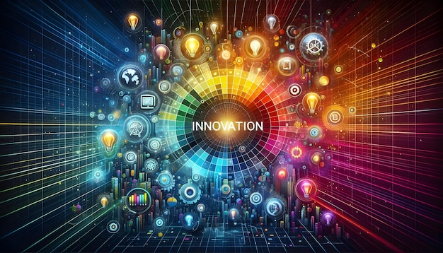 Espectro de innovación Grilla digital colorida que representa el espectro de ideas innovadoras en las empresas