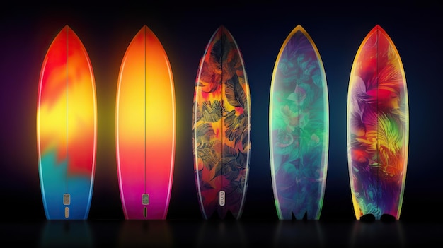 Foto un espectro de tablas de surf iluminadas