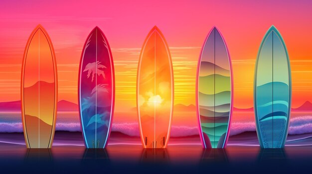 Un espectro de tablas de surf iluminadas