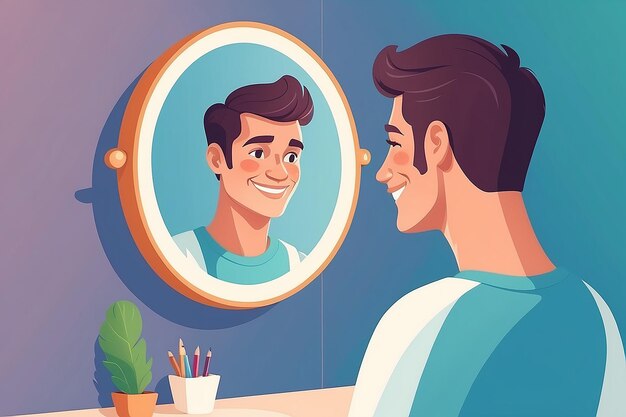 Foto el espejo de la alegría sonriendo genuinamente reflexión ilustración plana vectorial