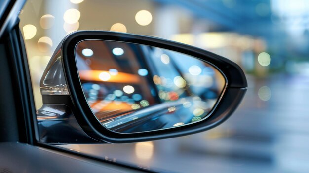 El espejo del coche en una foto de stock simboliza la perspectiva de reflexión y la conciencia.