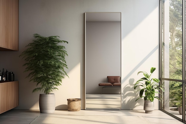 Espejo completo de pie en una habitación con diseño interior moderno en Bright Day AI Generative