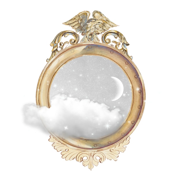 Espejo dorado png adhesivo surrealista fondo transparente