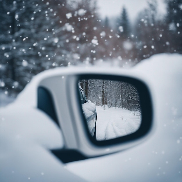 Espejos de automóviles asomando por debajo de una manta de papel tapiz creado por la nieve